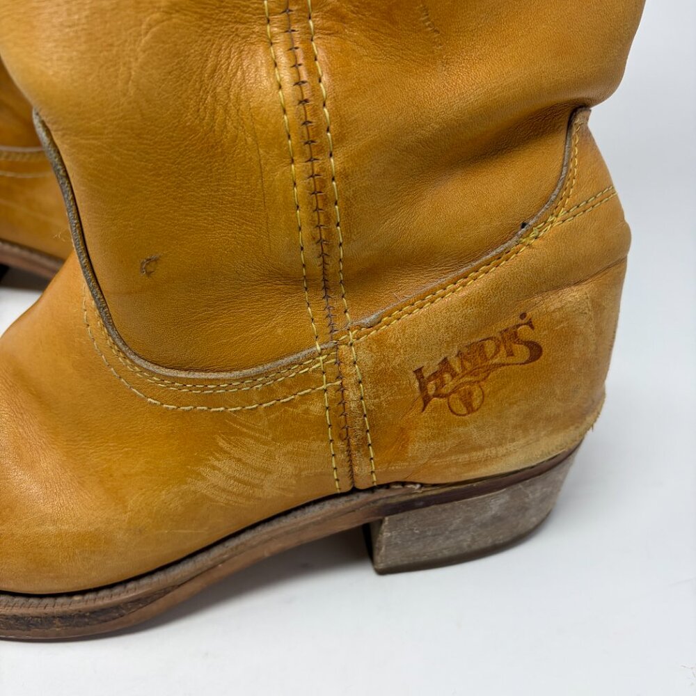 Landis Vtg Tan Leather Campus Distressed Boots Wide 9.5 - Picture 10 of 16